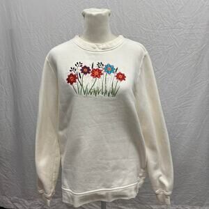 White Embroidered Floral Sweater